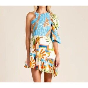 NWT Alden Adair Brooke Sahara Jungle Cat One Shoulder Mini Dress SZ XS